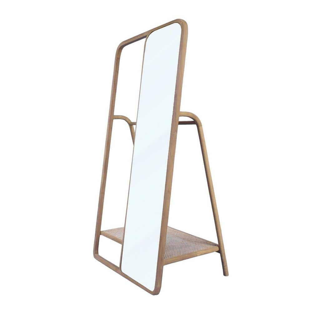 Oversized Brown Wood Framed Standing Mirror with Clothes Hanger