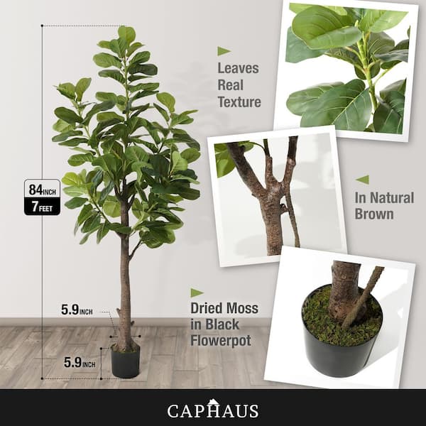 CAPHAUS 7 ft. Green Artificial Fiddle Leaf Fig Tree with Dried