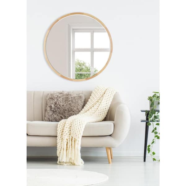 McLean 30 in. x 30 in. Classic Round Framed Natural Wall Mirror
