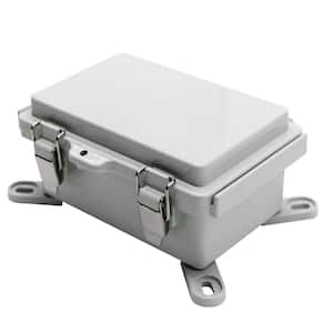 Watertight Junction Box 5.9 x 3.9 x 2.8 PVC Plastic Gray Hinged Cover with Stainless Steel Latch with Mounting Plate