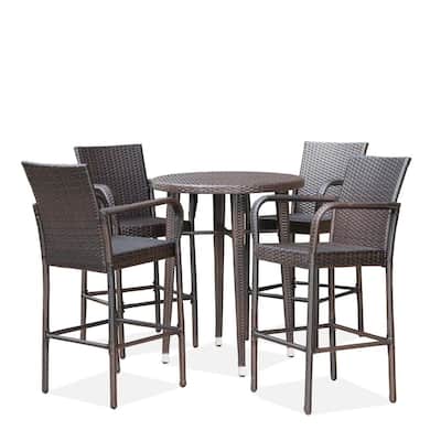 Patina Multibrown 5-Piece Plastic Round Bar Height Outdoor Dining Set