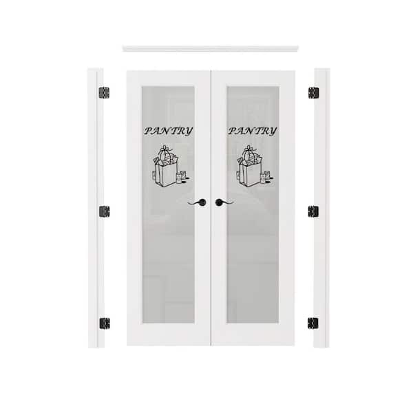 48 in. x 80 in. 1-Lite Frosted Glass Universal White Solid Core Glass Double Prehung French Door+ Quick Assemble Jamb