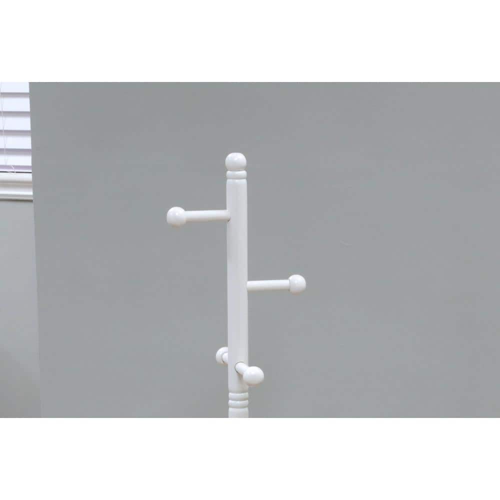White Solid Wood 8-Hook Coat Rack with Hexagonal Screws