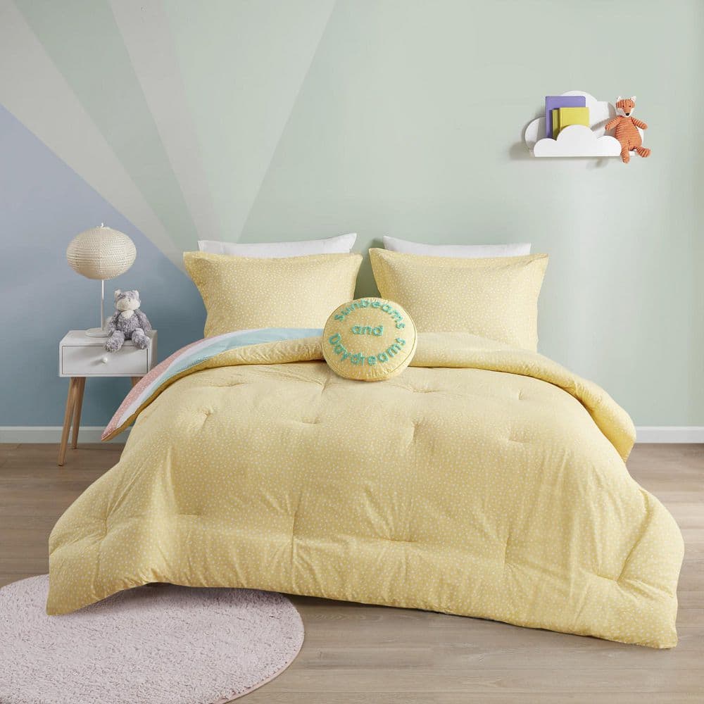 Full Yellow Rainbow Reversible Cotton Comforter Set with Pillow