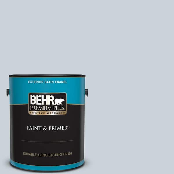 BEHR PREMIUM PLUS 1 gal. #N480-1 Light Drizzle Satin Enamel Exterior Paint & Primer