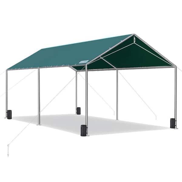 10 ft. x 20 ft. Heavy Duty Car Canopy Galvanized Frame Carport Outdoor Party Tent with 3 Reinforced Steel Cables-Green