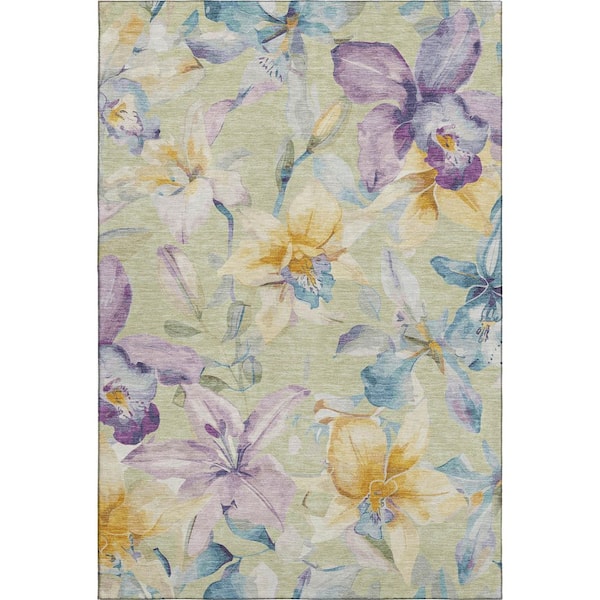 Mayfield Premium Machine Washable Abstract AMF2262 Aloe 5 ft. x 7 ft. 6 in. Area Rug