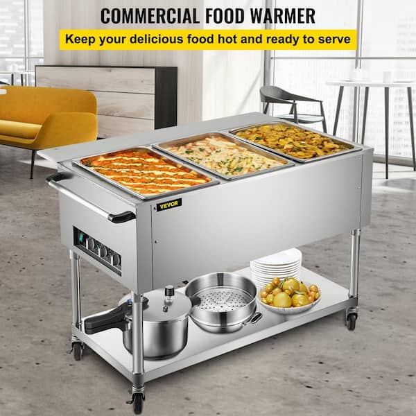 VEVOR 58 qt. Commercial Electric Food Warmer 3-Pot Steam Table Food Warmer  0-100℃ with ETL Certification for Catering WZB1500W3110VB2OLV1 - The Home  Depot
