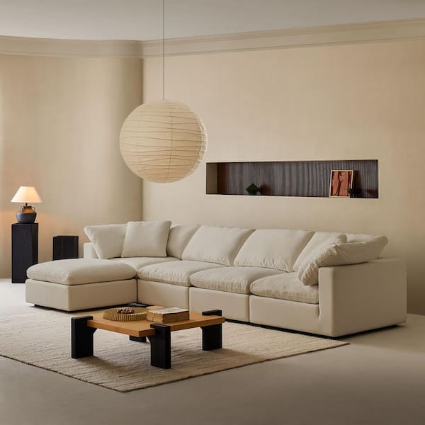 J&E Home 160.5 in. Square Arm 5-Piece Velvet L-Shaped Free