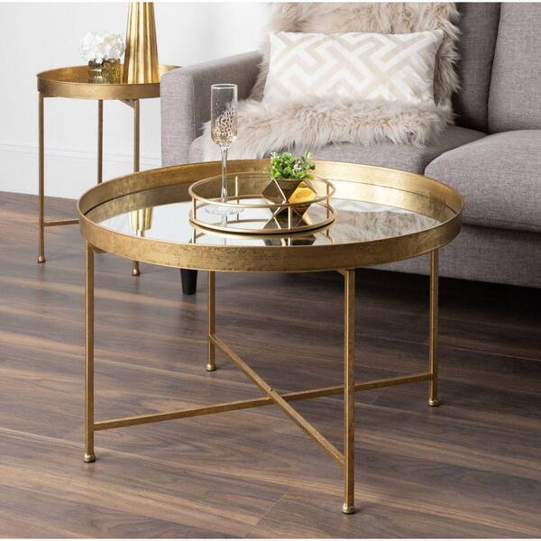 Kate and Laurel Celia Gold 18.89 in. Round Glass (Mirrored) Top