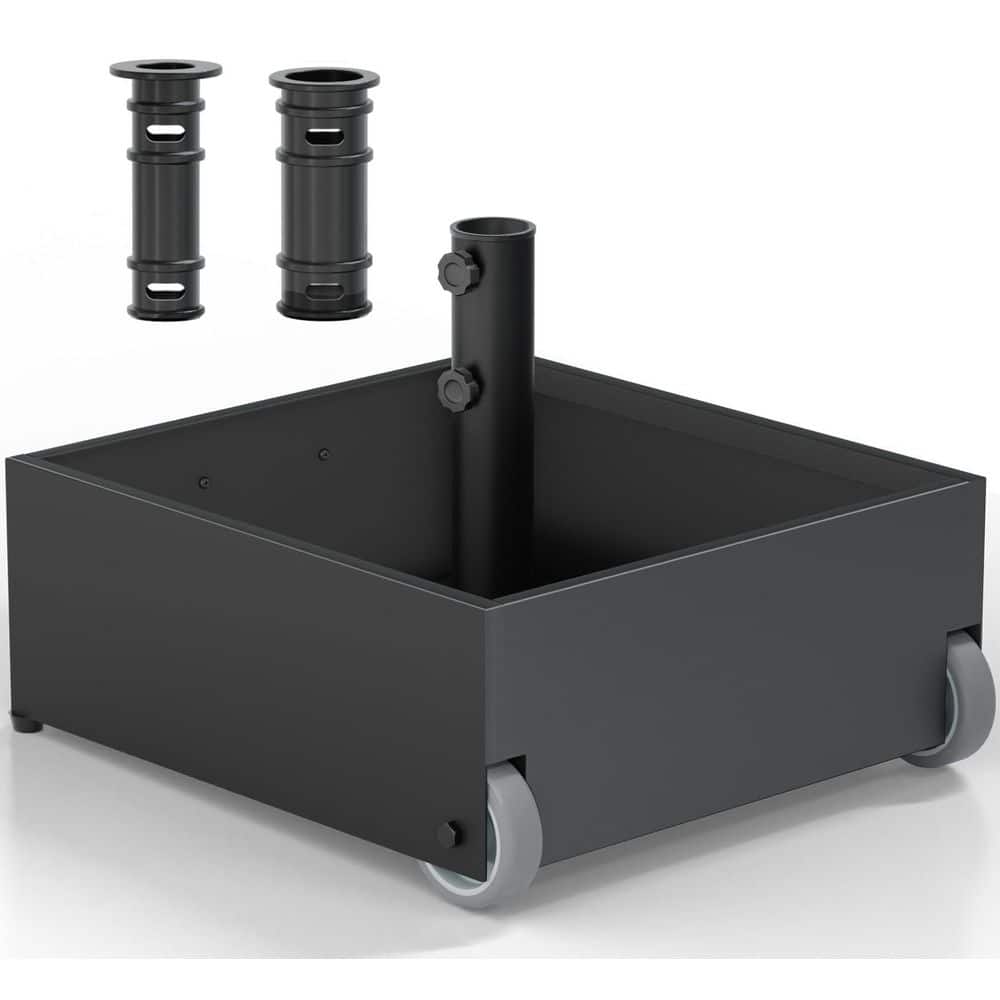 Flower Patio Umbrella Base in Black Heavy Duty with Wheels, Max 200 lbs. Fi