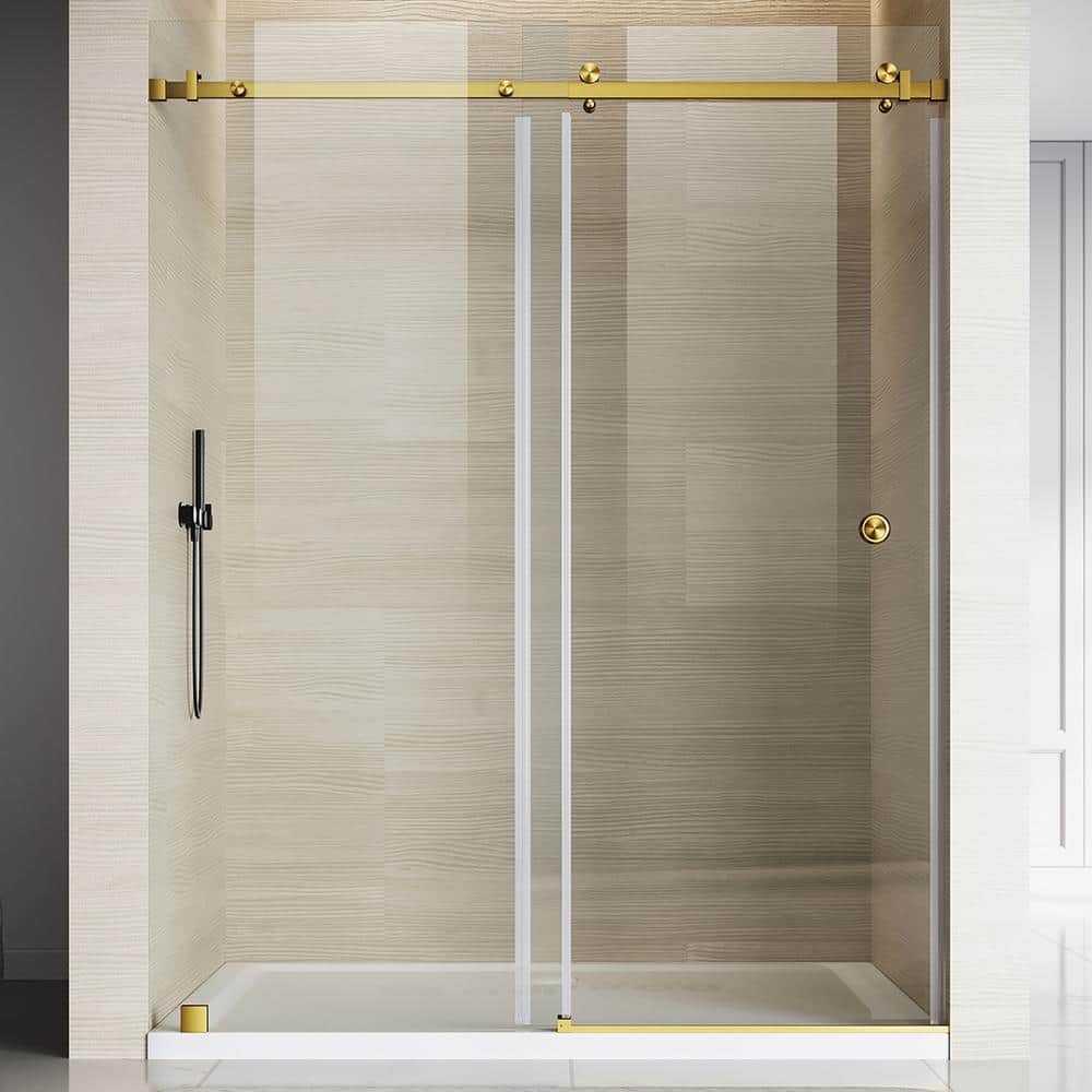 UKS09 56 to 60 in. W. x 80 in. H Single Sliding Frameless Shower Door in Satin Brass, Enduro Shield 3/8 in. Clear Glass price history on PriceWatchPro