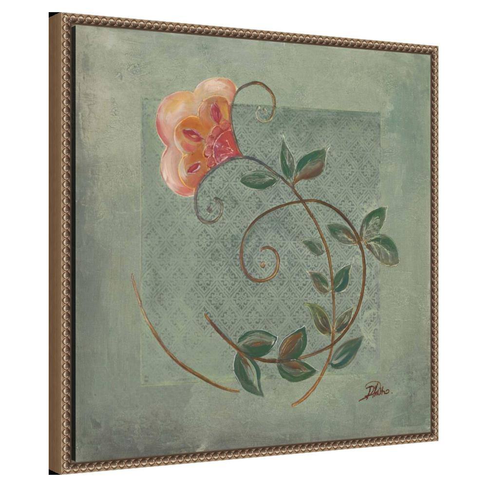 Floral Ornaments in Green II Abstract Canvas Print with Bronze Frame