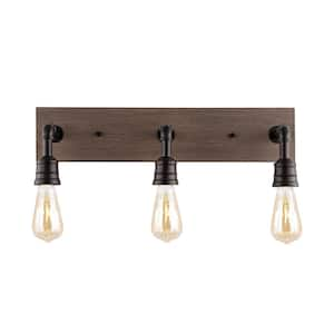 Corbett 22.13 in. 3-Light Rustic Farmhouse Iron LED Vanity Light, Oil Rubbed Bronze/Brown Wood Finish