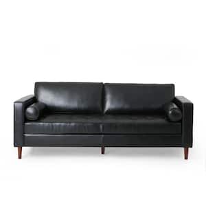 82.25 in. Wide Square Arm Faux Leather Rectangle Modern Upholstered Sofa in Black