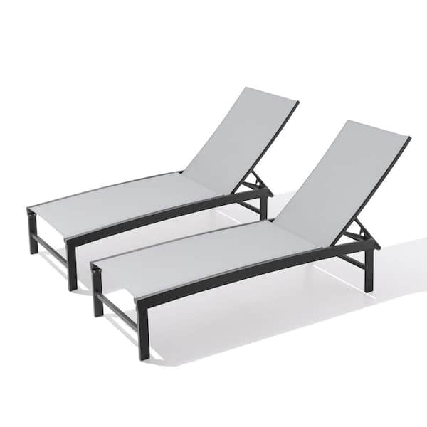 Full Flat 2-Piece Metal Adjustable Aluminum Outdoor Chaise Lounge Patio Pool Chairs in Light Gray