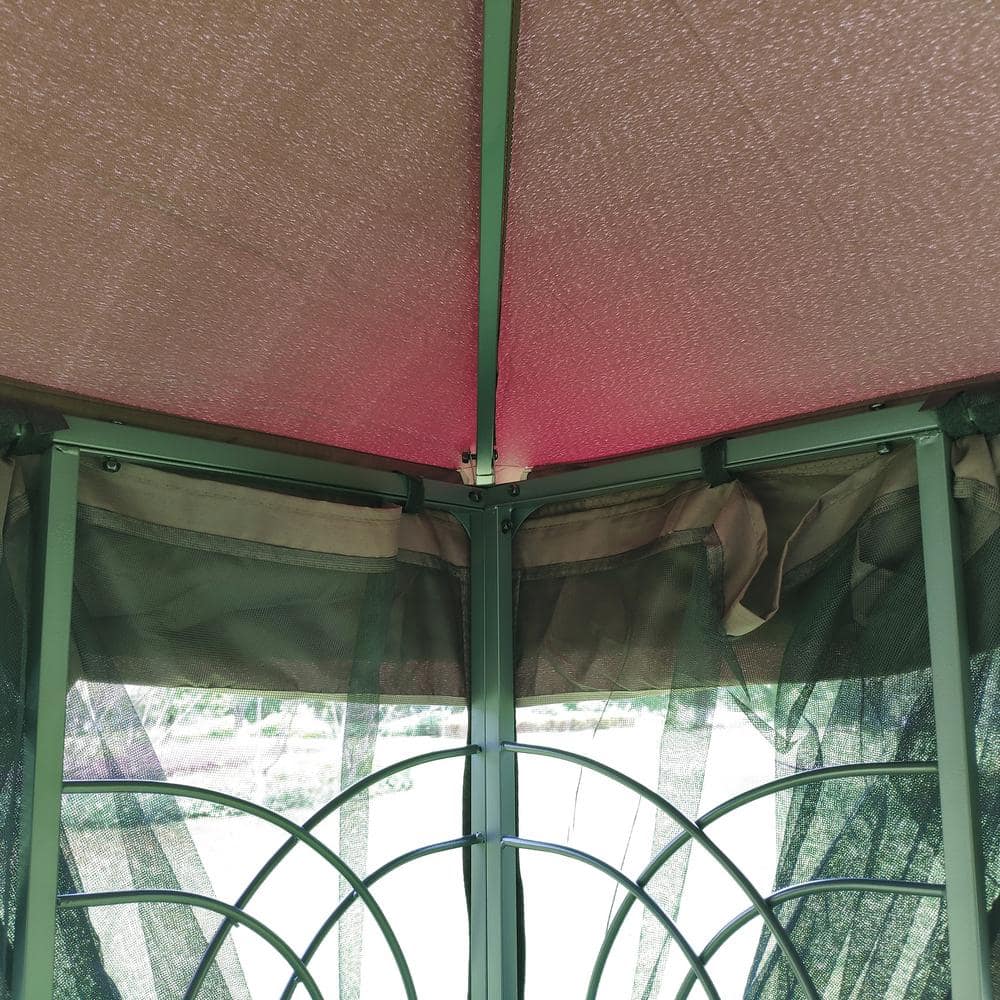 10x10 Brown Steel Patio Gazebo with Double Roof and Mosquito Netting