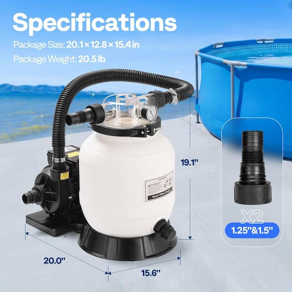 VIVOHOME 10 in. Above Ground 2087 GPH 0.34 HP Sand Filter Pool