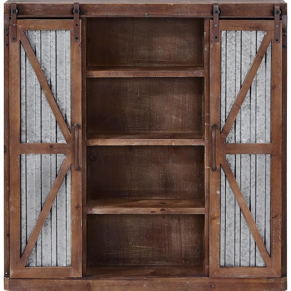 Firstime Co Rustic Brown Westerly Farmhouse Barn Door Accent Cabinet 70118 The Home Depot - Rustic Wall Cabinet With Doors