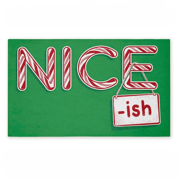 Vintage Nice-ish Humor Green 18 in. x 30 in. Polyester Non-Slip Outdoor Door Mat