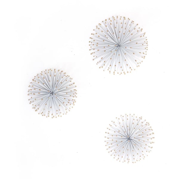 HABITAT DECOR Dande White Starburst Iron Wall Art Set of 3
