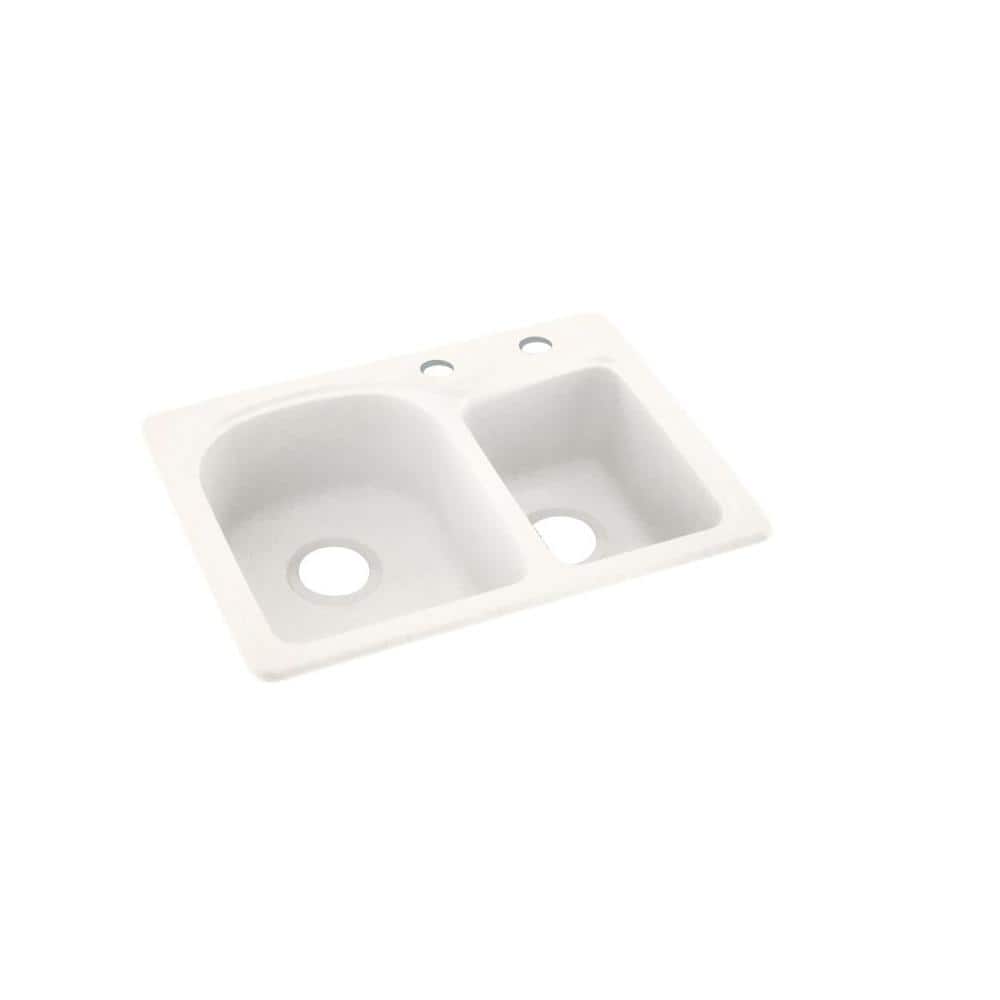 Swan Dual-Mount Solid Surface 25 in. x 18 in. 2-Hole 60/40 Double Bowl Kitchen Sink in Tahiti Ivory -  718426066219