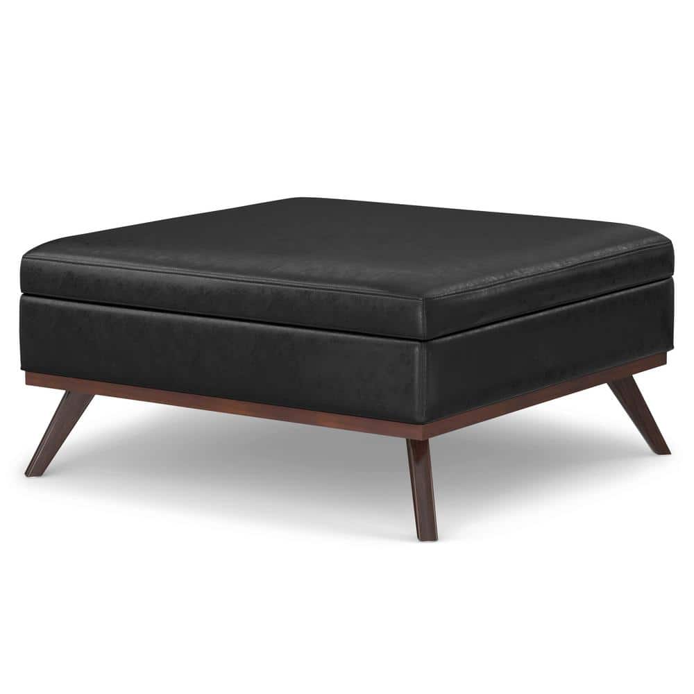 Owen 40" Distressed Black Vegan Leather Coffee Table Ottoman
