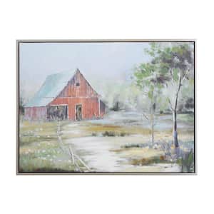 1- Panel Landscape Barn Framed Wall Art with Silver Frame 36 in. x 47 in.