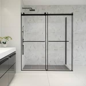 Belizzi 68 in. W x 76 in. H Sliding Frameless Shower Enclosure in Matte Black Finish with Clear Glass