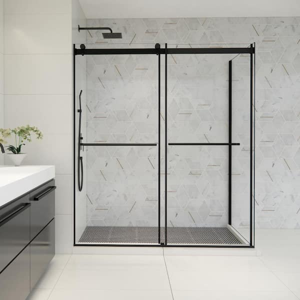 Altair Belizzi 68 in. W x 76 in. H Sliding Frameless Shower Enclosure in Matte Black Finish with Clear Glass
