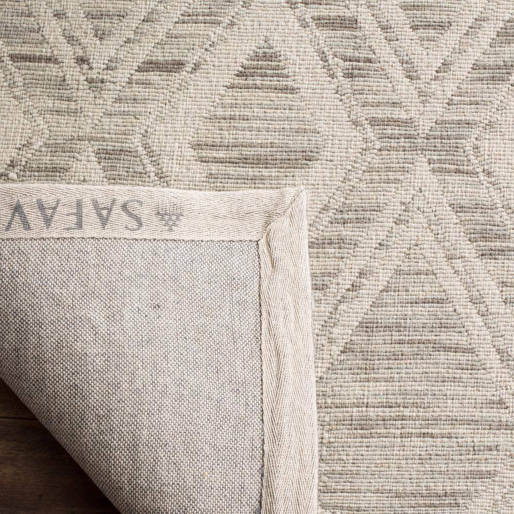 Ivory and Light Brown Geometric Wool Area Rug, 10' x 14'