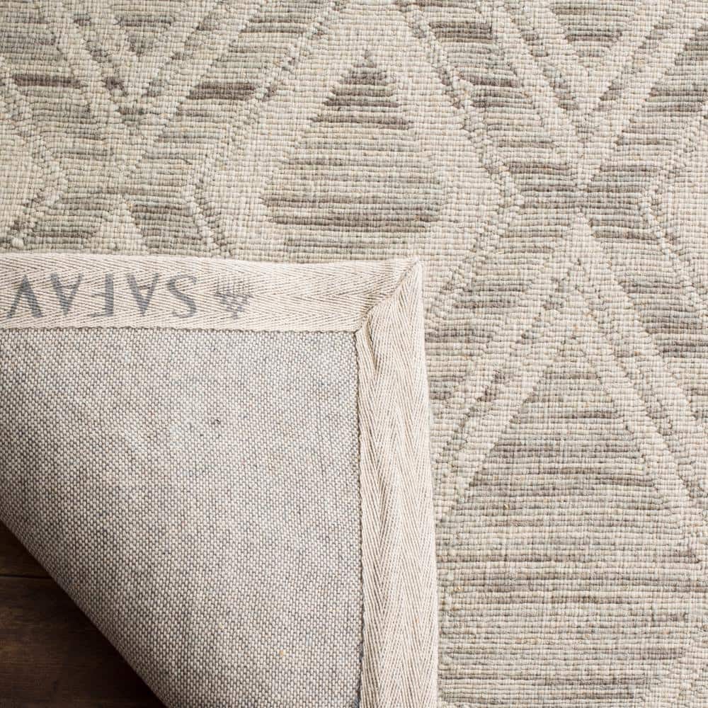 Ivory Geometric Wool Square Handwoven Area Rug 54"