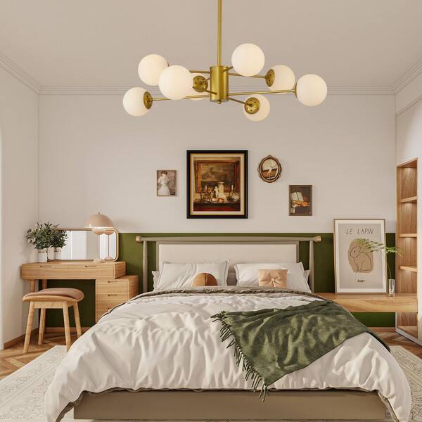 MODERN HABITAT StellarBalls 8 light Gold Frosted Chandeliers for