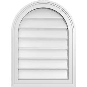 18 in. x 24 in. Round Top Surface Mount PVC Gable Vent: Functional with Brickmould Frame