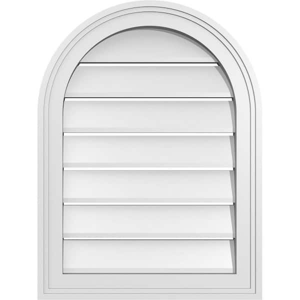 Ekena Millwork 18 in. x 24 in. Round Top Surface Mount PVC Gable Vent: Functional with Brickmould Frame