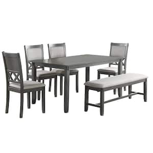 6-Piece 60 In. Length Gray Dining Set with Bench