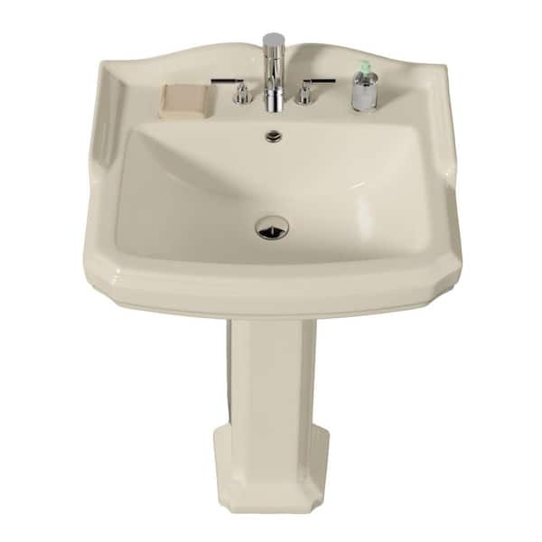 23" W x 19.25" D Pedestal Bathroom Sink Combo in Bone Rectangular Vitreous China Sink with Overflow and 3 Faucet Holes