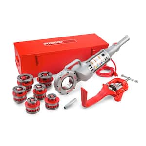 700 Power Drive Compact Handheld Heavy-Duty Pipe Threading Machine Kit Includes Tool 12R Die Heads Support Arm Plus Case