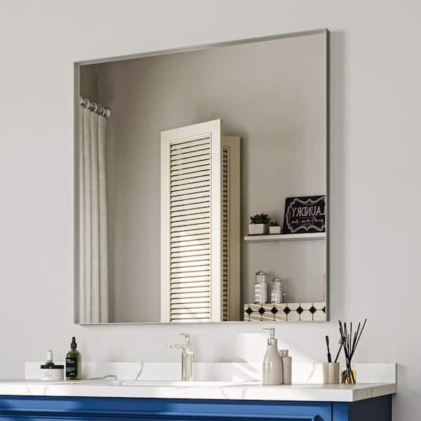 36 in. W x 36 in. H Silver Aluminum Rectangle Framed Tempered Glass Wall-mounted Bathroom Mirror