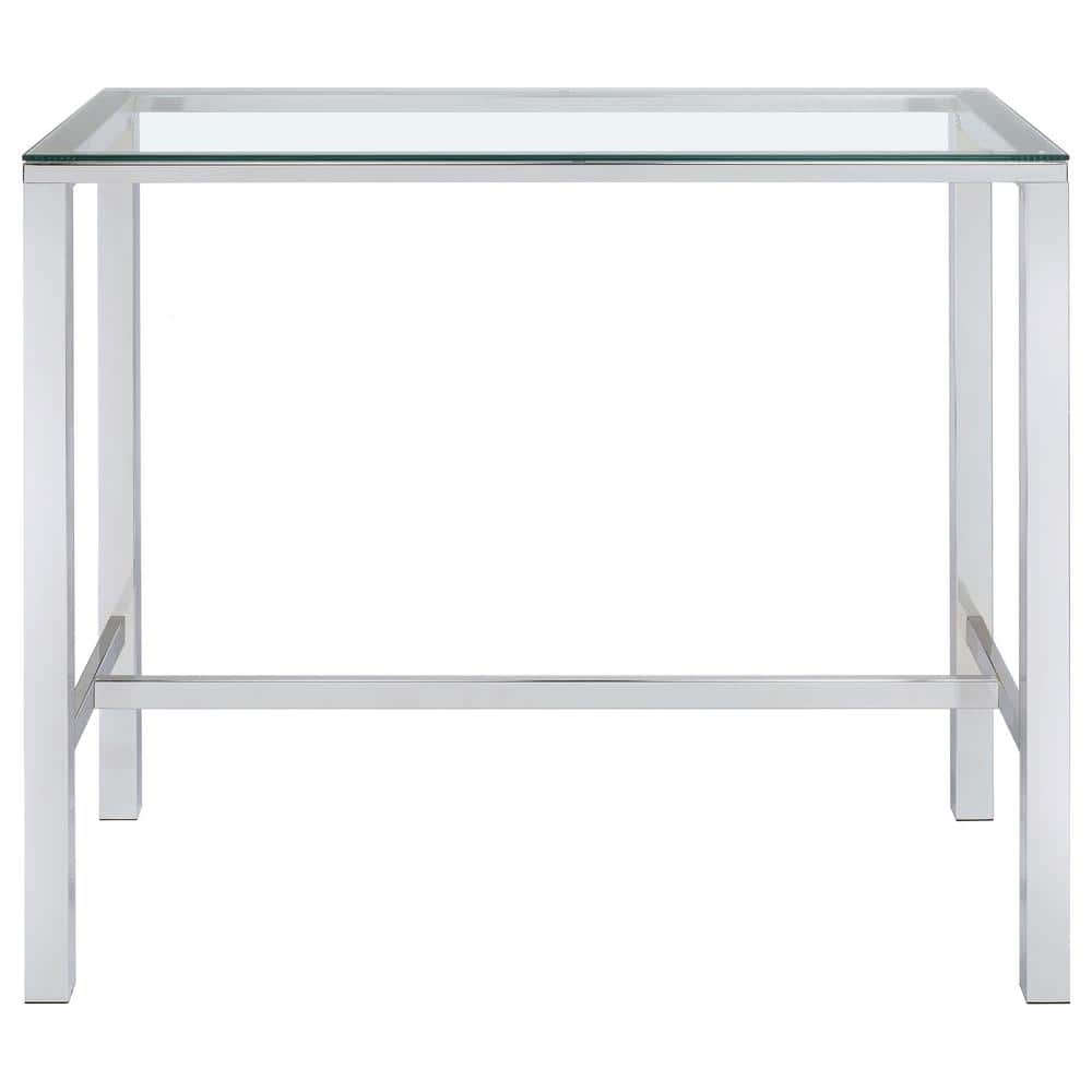 Contemporary Silver Glass Top Rectangular Bar Table