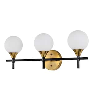 Aeneas 17 in. 3-Light Indoor Matte Black and Brass Wall Sconce with Light Kit