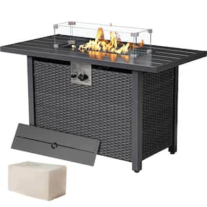 Warm Your Life 43 in. 50,000 BTU Wicker Outdoor Fire Pit Table Rectangular Aluminum Tabletop with Cover Propane Gas