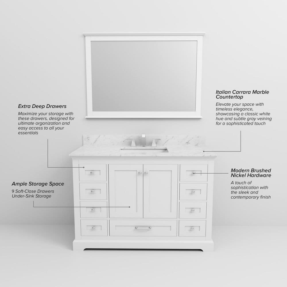 Dukes 48" White Marble Top Single Vanity with Sink