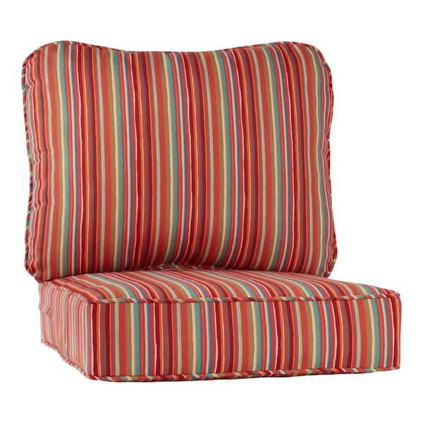 Greendale Home Fashions 24 in. x 24 in. 2-Piece Outdoor Deep Seat Lounge Chair Cushion in Watermelon Stripe