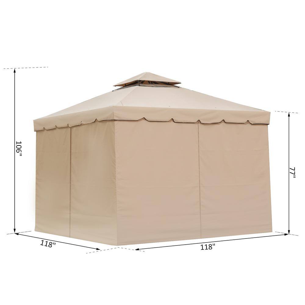 Khaki Aluminum Frame 10' x 10' Patio Gazebo with Mesh Curtains