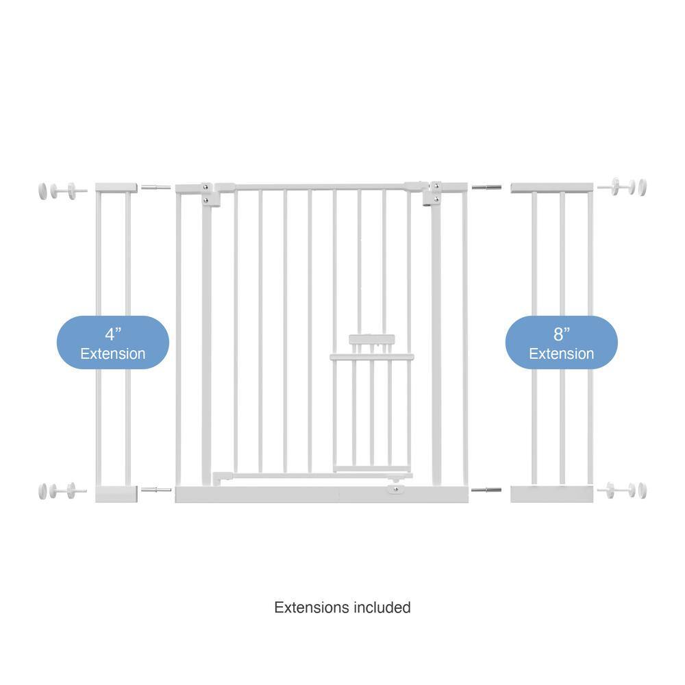 Extra Wide White Metal Baby Gate with Pet Door