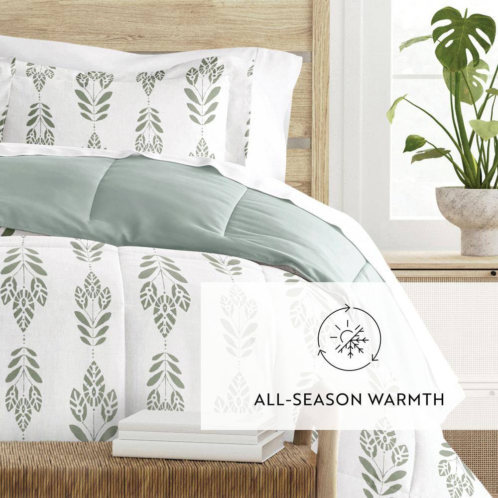 King White and Green Reversible Down Alternative Comforter Set