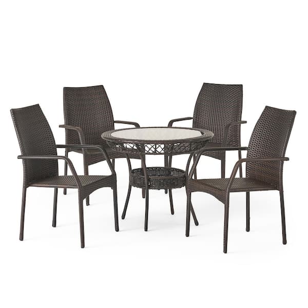 Noble House Libson Multi-Brown 5-Piece Faux Rattan Patio Outdoor Dining Set