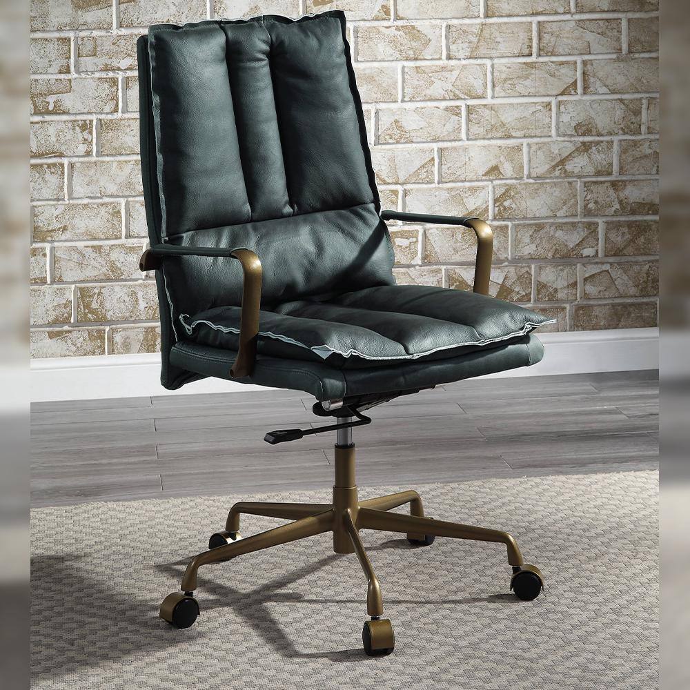 Luxurious Dark Green Top Grain Leather Executive Swivel Chair