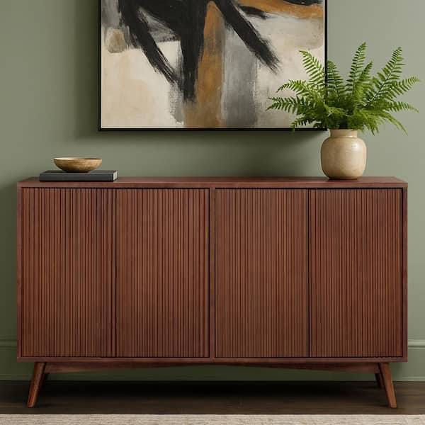 Teamson Home Tremolo Walnut Wood Buffet Sideboard with 4 Push-Open